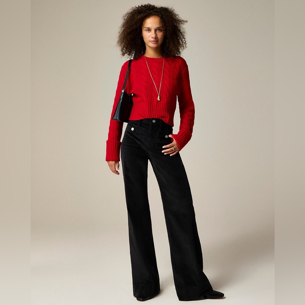 NWT J.Crew Wide-leg velvet Sailor trouser in black